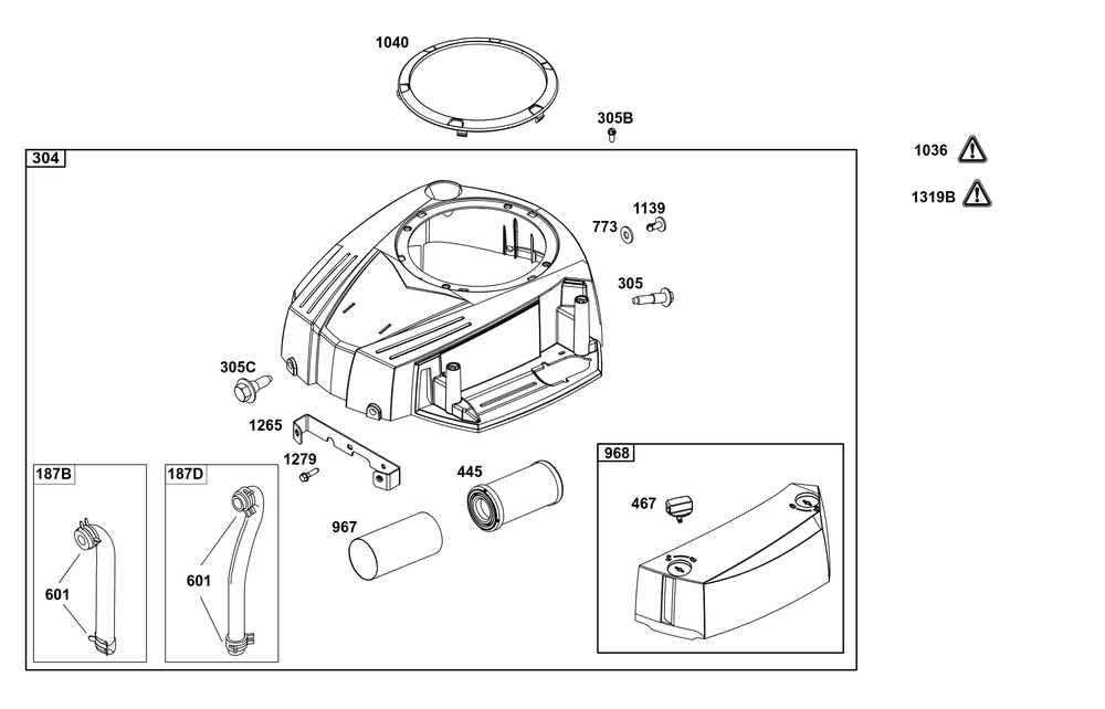 Blower Housing Group Diagram and Parts List for 33S877-0033-B5 200000 - 399999 Briggs and Stratton Engine